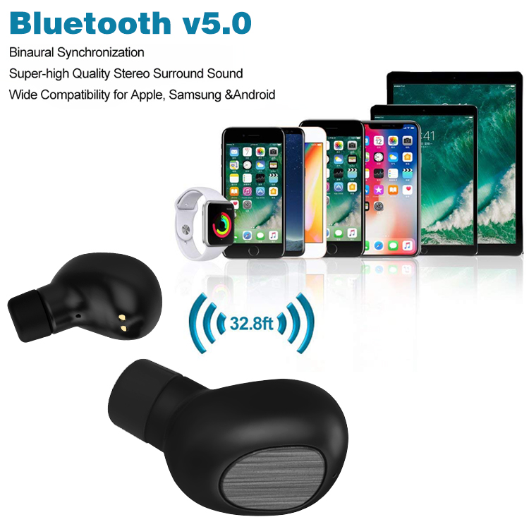 Bluetooth 5.0 wireless earphones with charging case and microphone