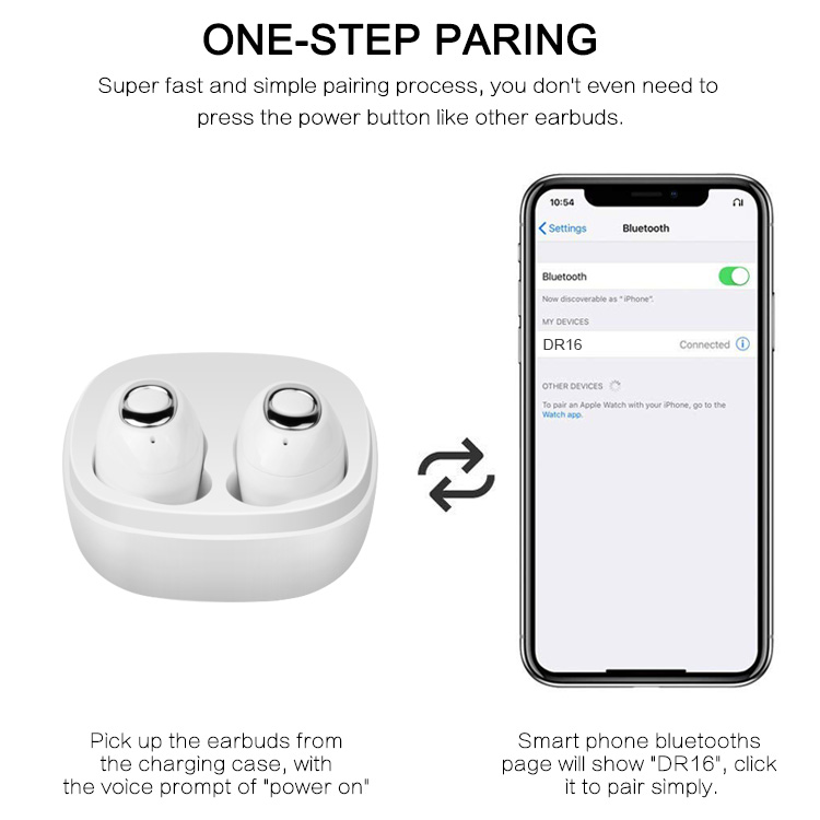 one step paring wireless earbuds