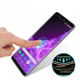 Samsung galaxy s9 / s9 plus مغطى بالكامل بغراء واقي شاشة من الزجاج المقوى مع قضيب