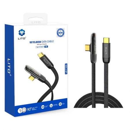 LITO LD11 90 درجة كوع مسطح مضفر 60 وات كابل شحن USB 