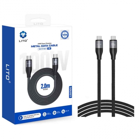 كابل شحن مضفر LITO LD25 بطول 2 متر وقوة 100 واط من USB-C إلى USB-C 