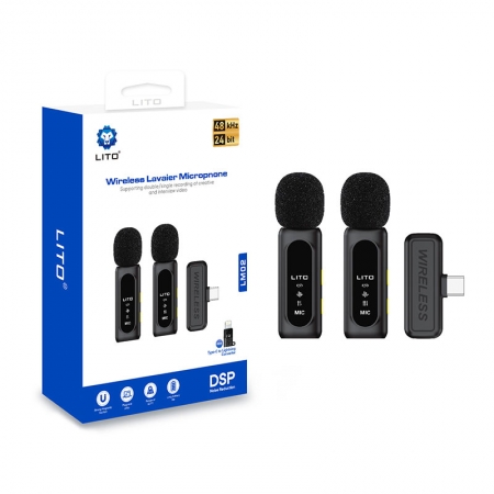 ميكروفون لاسلكي احترافي من نوع Lito LM02 لتسجيل الصوت عبر الهاتف الذكي 