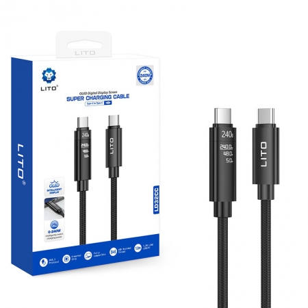 LITO LD32CC 240 واط كابل شحن سريع من USB-C إلى USB-C مع شاشة عرض طاقة TFT في الوقت الحقيقي 