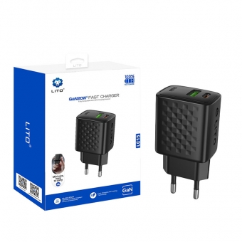 أفضل شاحن LITO LC15 GaN سريع بقدرة 20 واط بمنفذين مع USB-C و USB-A للبيع