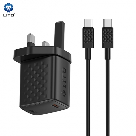 شاحن LITO LC14 GaN سريع بقدرة 20 واط بتقنية PD مع منفذ USB-C وقابس بريطاني 
