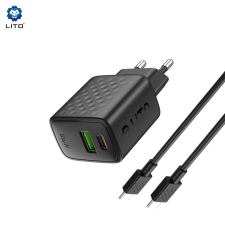 شاحن LITO LC15 GaN سريع بقدرة 20 واط بمنفذين مع USB-C و USB-A 