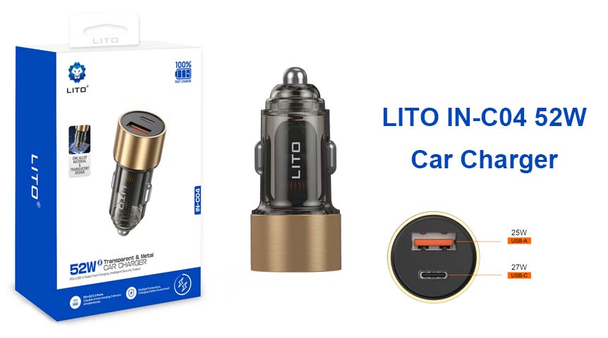 شاحن سيارة LITO IN-C04 52W سريع الشحن USB-C