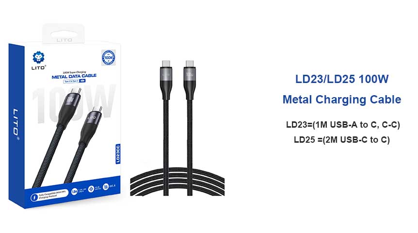 كابل شحن سريع من النوع C LITO LD23 LD25 100 واط 1 متر 2 متر