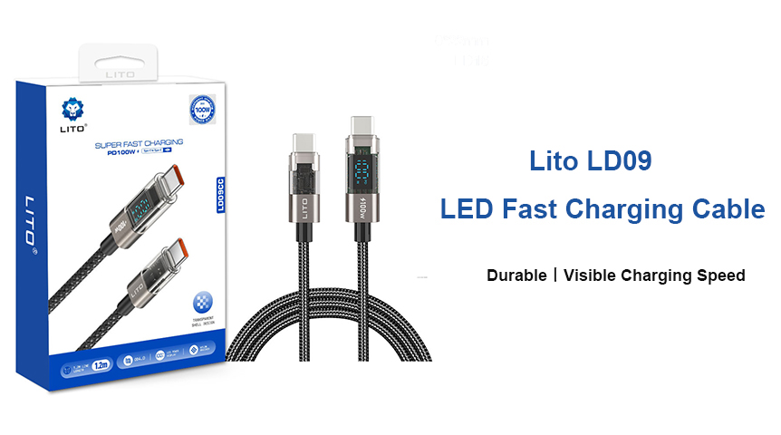 Lito LD09 100W شحن عالي الشحن مضفر مع كابل بيانات عرض LED