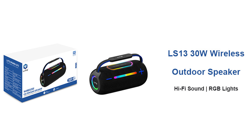 مكبر صوت لاسلكي خارجي LITO LS13 بقوة 30 واط مع إضاءة RGB وجهير عميق